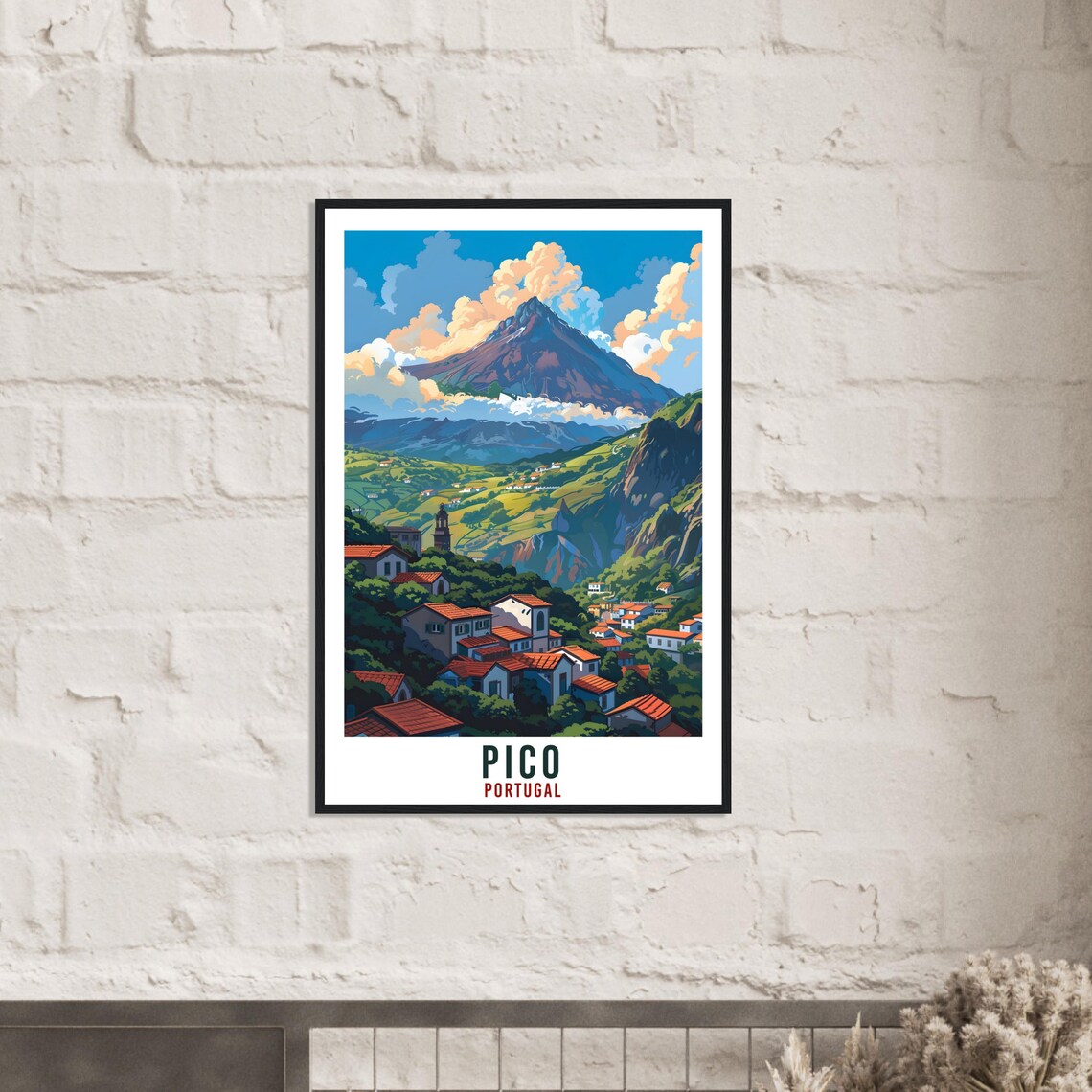 Pico Portugal Volcanic Mountain Village Green Valley Travel Poster - Image 2