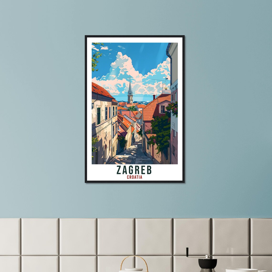 Zagreb Croatia Old Town Street Scene Bright Vintage Travel Poster - Image 2