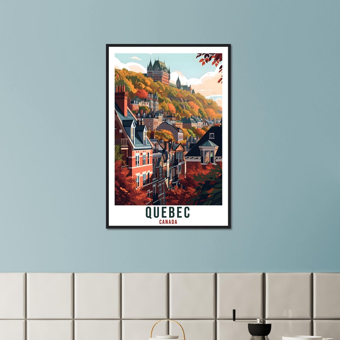 Quebec Canada Historic Old Town Autumn Colors Cityscape Poster - Image 3