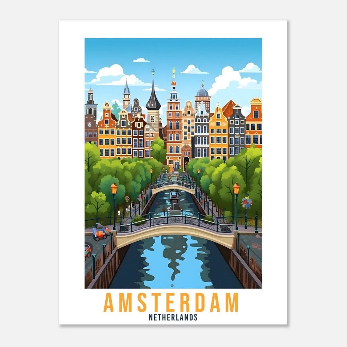 Amsterdam Netherlands Canal Bridges Historic Gabled Houses Poster - Image 3