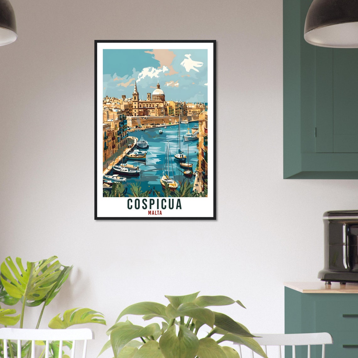 Cospicua Grand Harbour Sailboats Dome Church Malta Vintage Poster - Image 3