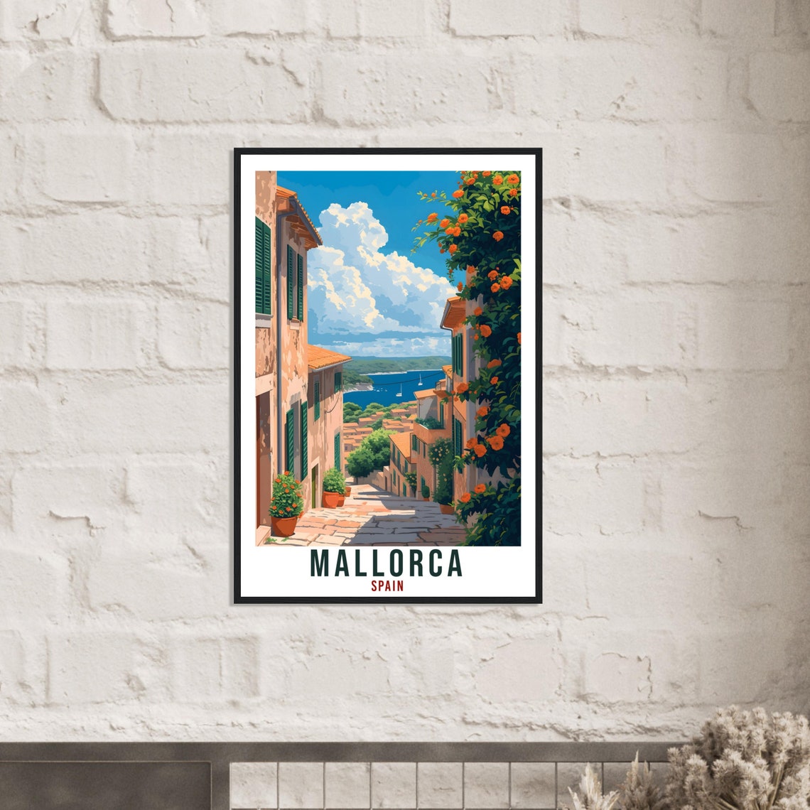 Mallorca Spain Flowering Old Town Alley Seaside Travel Poster - Image 2