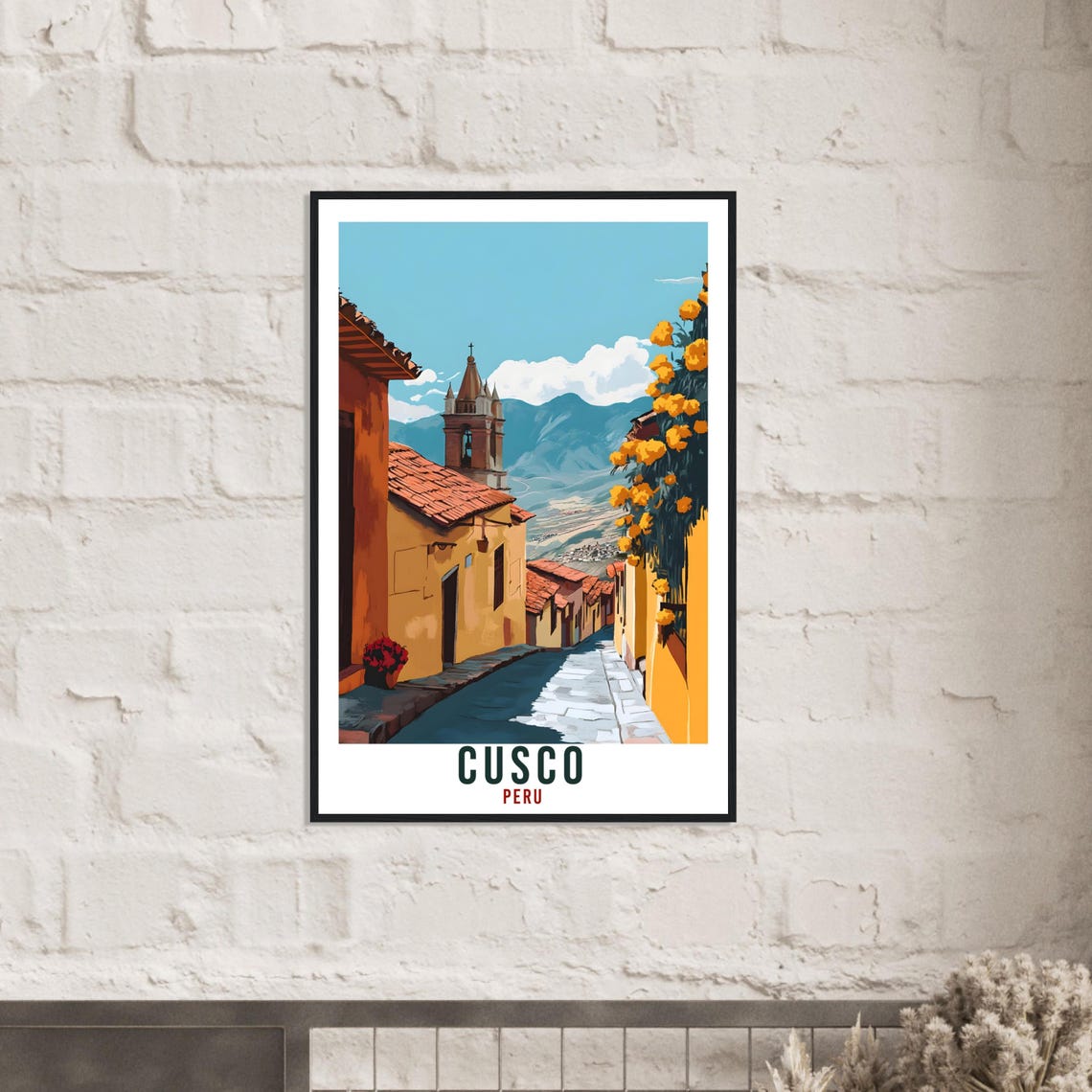 Cusco Peru Historic Old Town Street Flower Balcony Travel Poster - Image 2