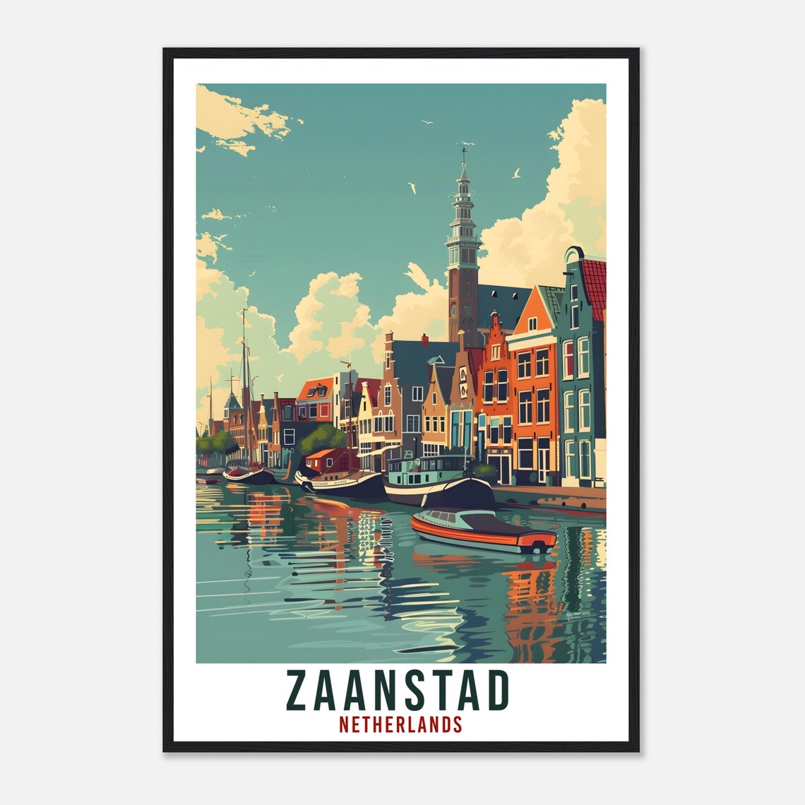 Zaanstad Netherlands Canal Boats Church Tower Vintage Travel Poster - Image 4