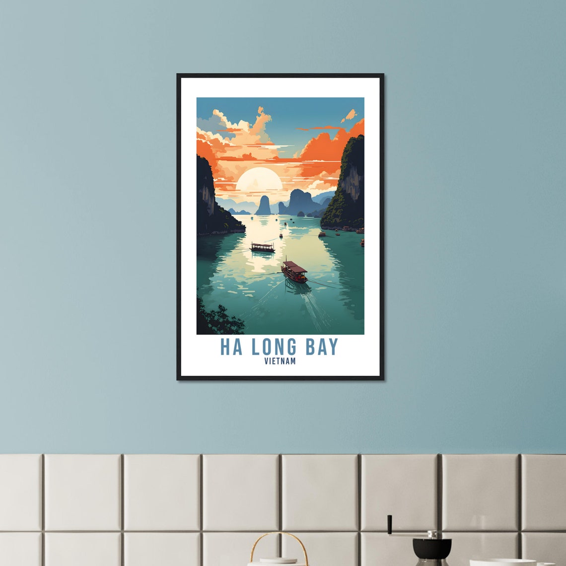 Ha Long Bay Vietnam Karst Sea Cliffs Boats Sunset View Poster - Image 4