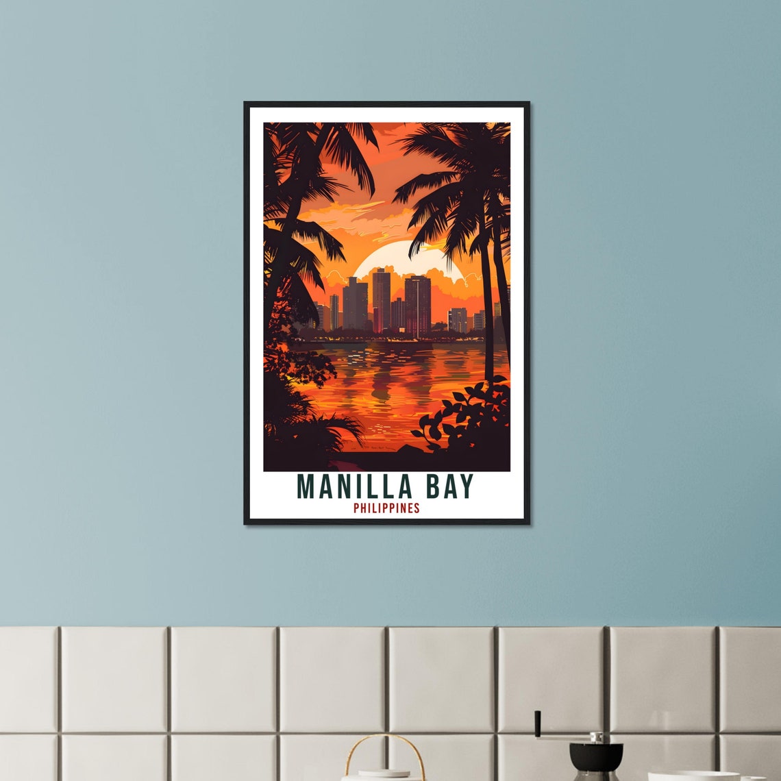 Manilla Bay Philippines Tropical Sunset Palm Skyline Travel Poster - Image 2