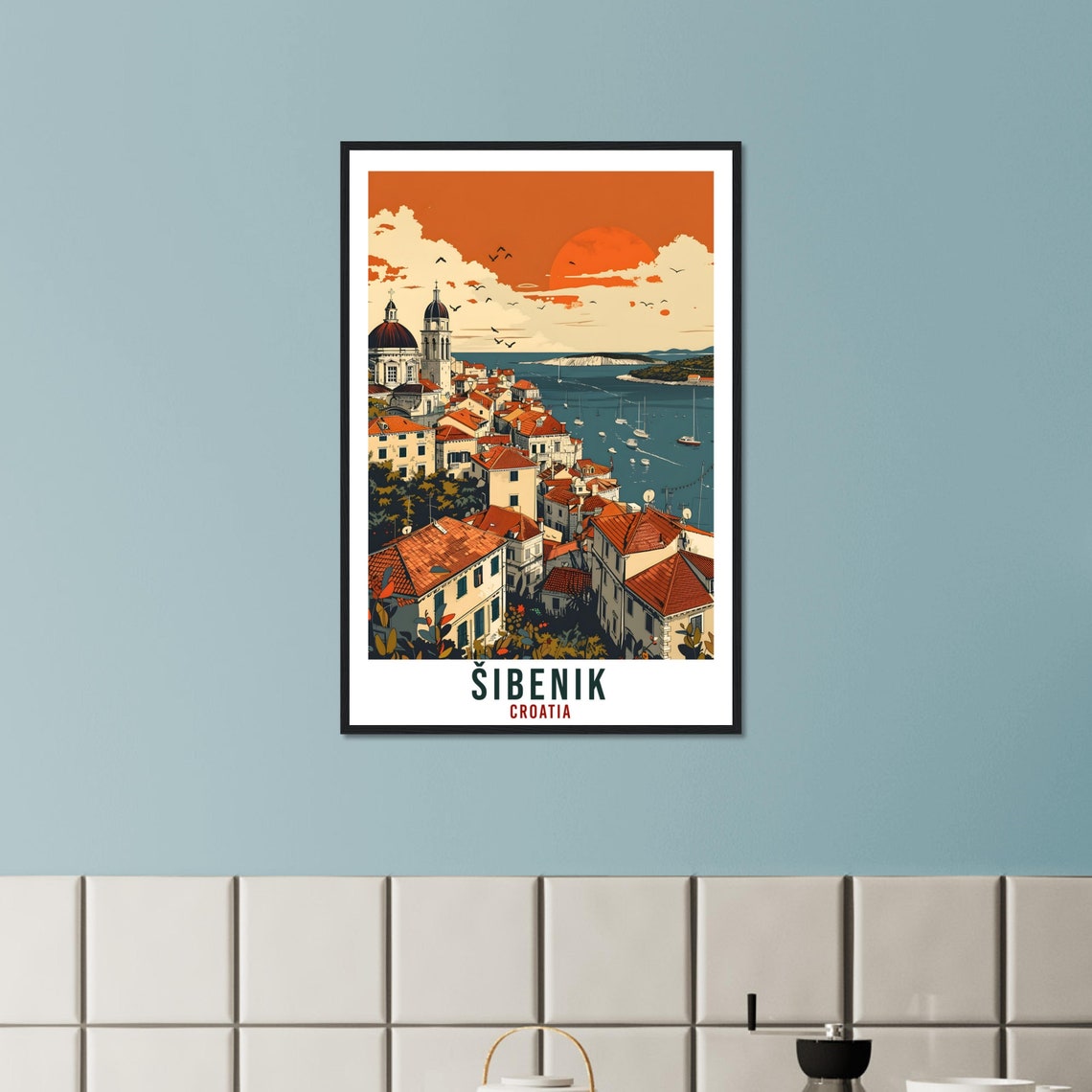 Sibenik Croatia Sunset Travel Poster Harbor Cathedral Coast View - Image 3
