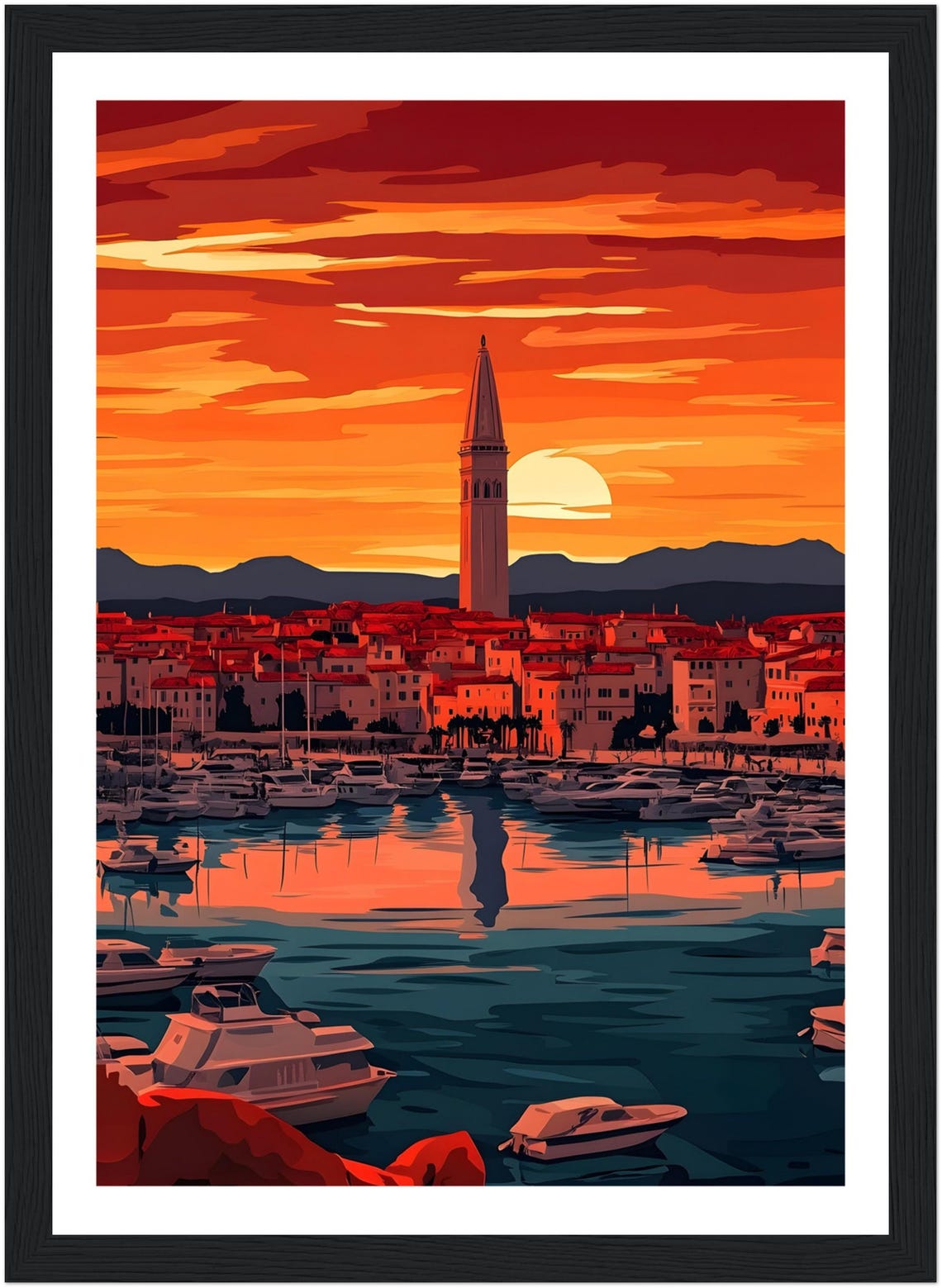 Rovinj Croatia Adriatic Sunset Harbor Bell Tower Boats Poster - Image 2