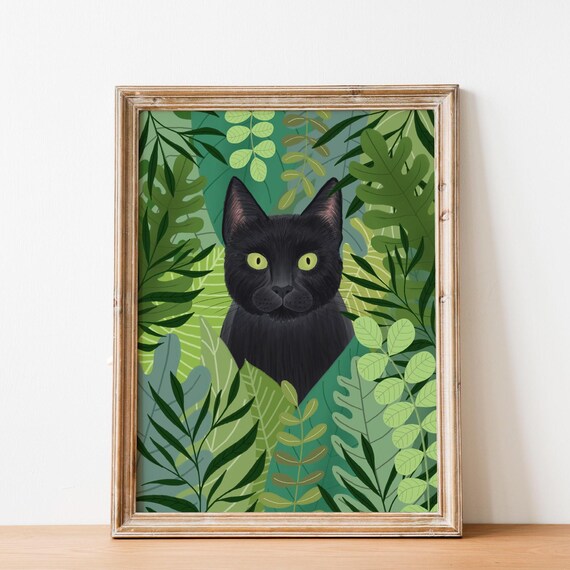 Black Cat Painting, Cat Lover Gift
