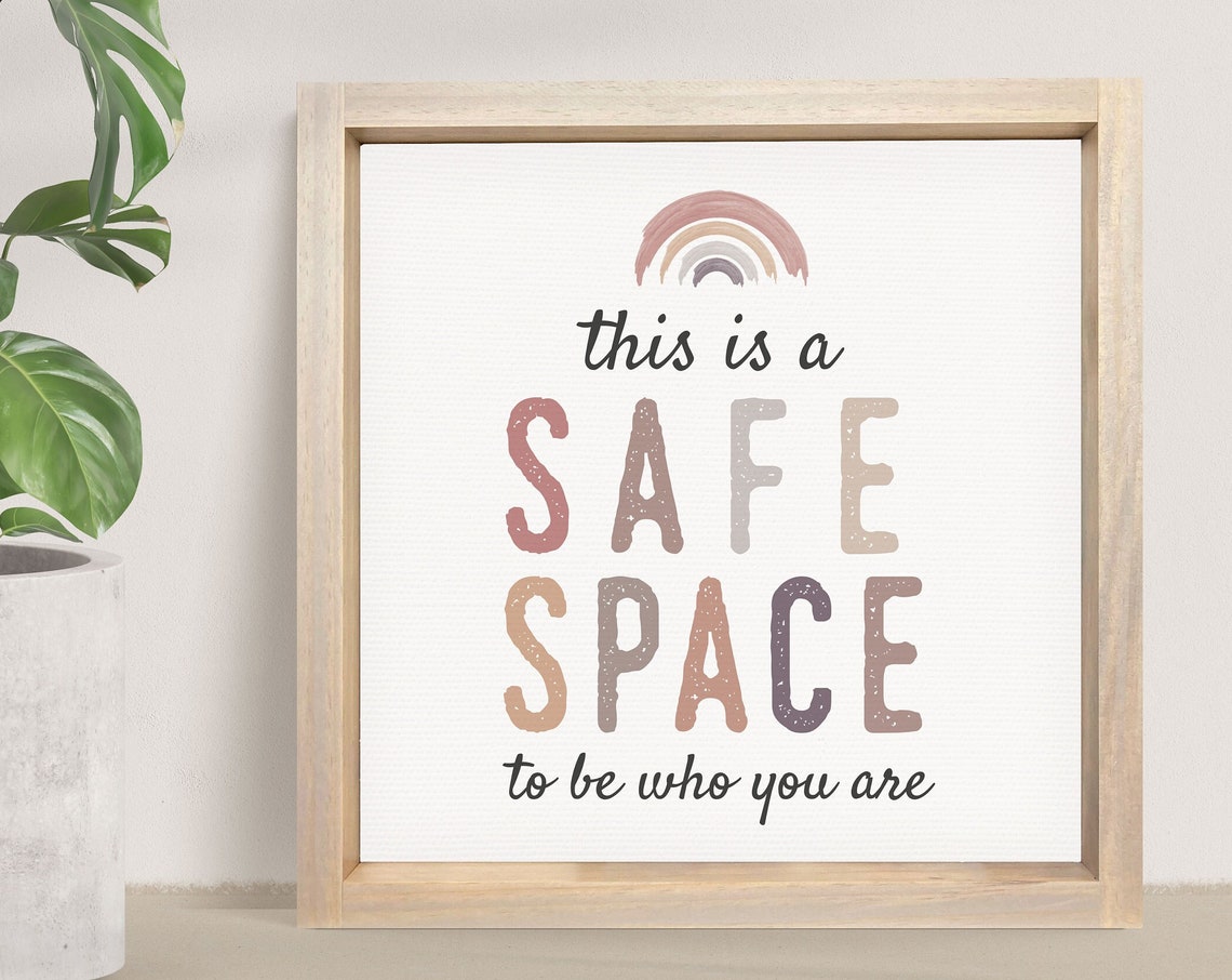 This Is a Safe Space Rainbow Kids Playroom Quote Wall Art Decor