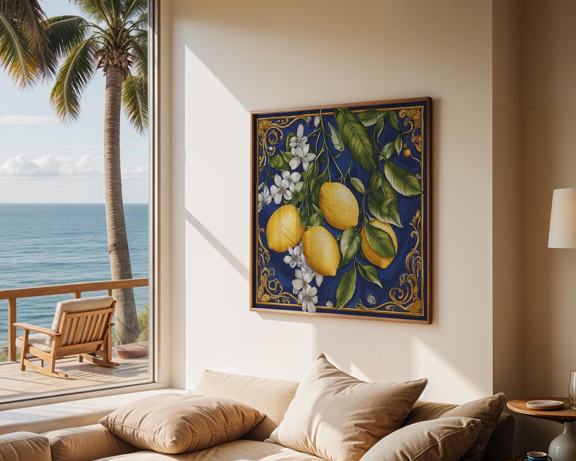 Herms Inspired Citrus Theme, Luxury Botanical Art Print