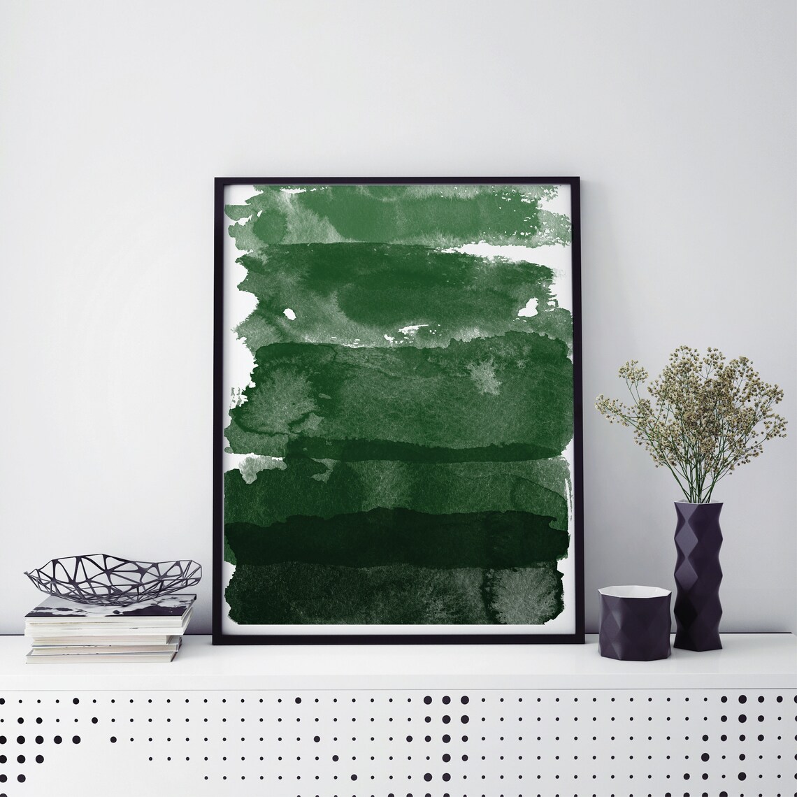 Emerald Green Abstract Watercolor Brushstroke Art Print Wall Decor - Image 3