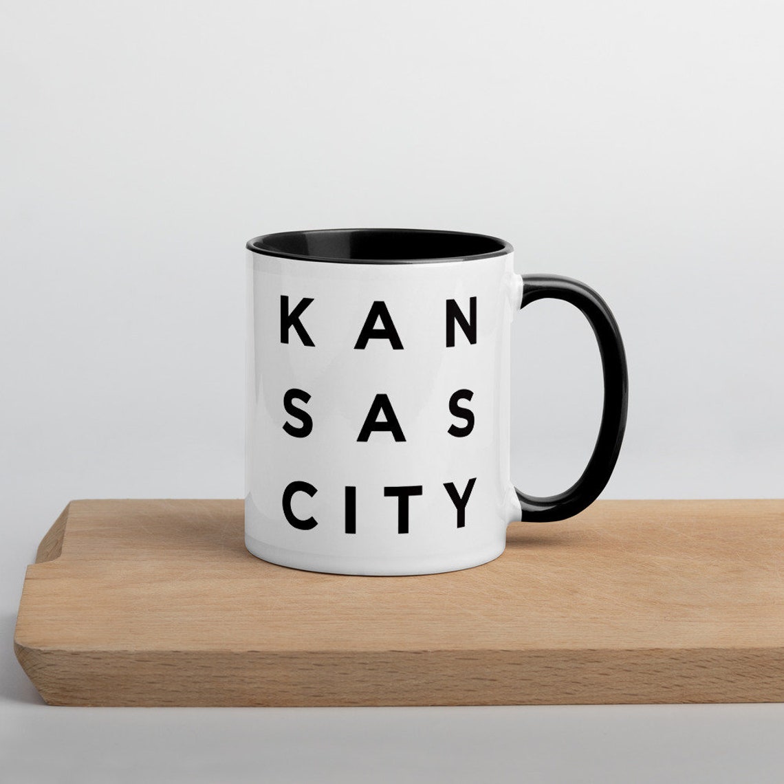 Kansas City Minimalist Black White Ceramic Mug Typography Print Design