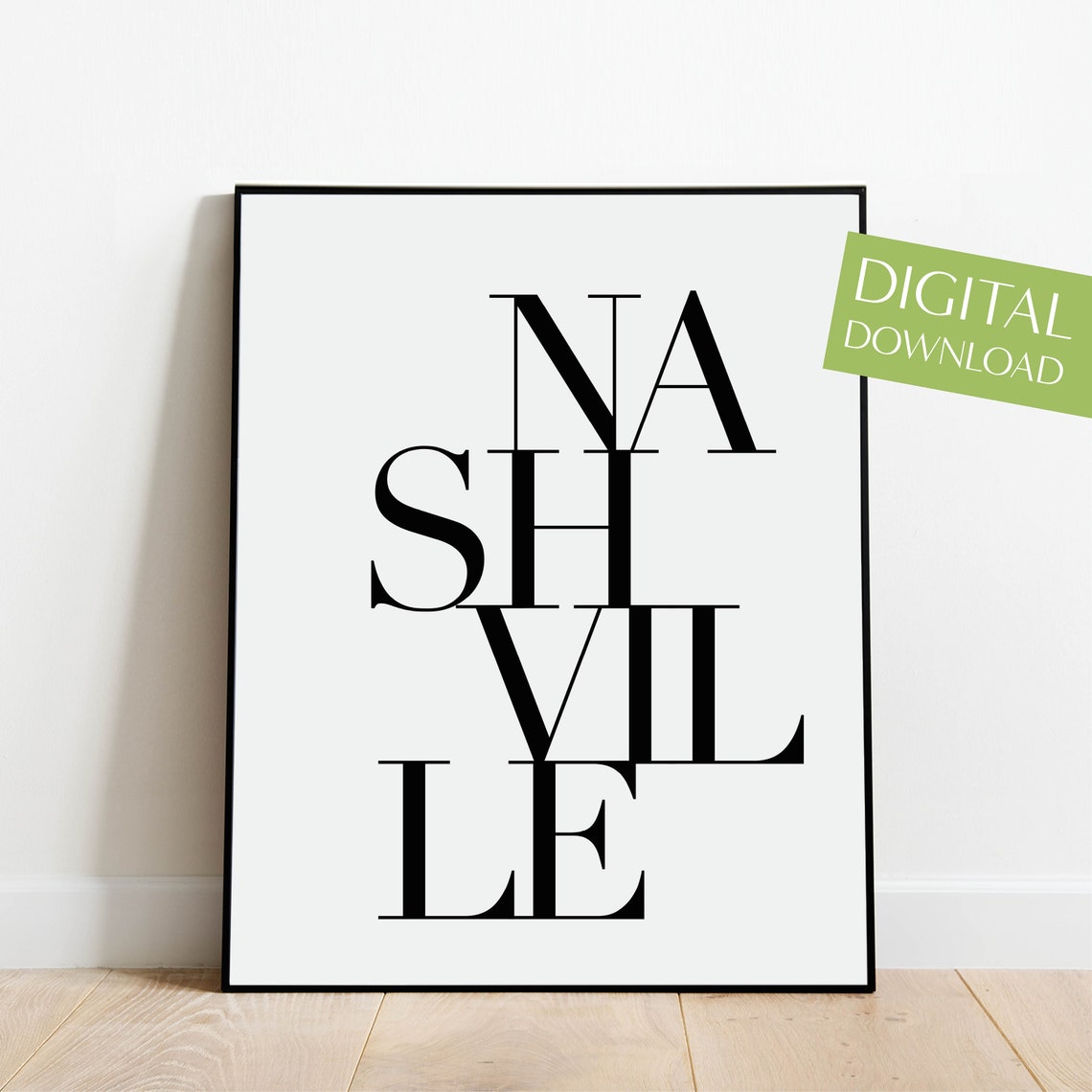 Nashville Stacked Serif Typography Minimalist Black White Wall Art - Image 4