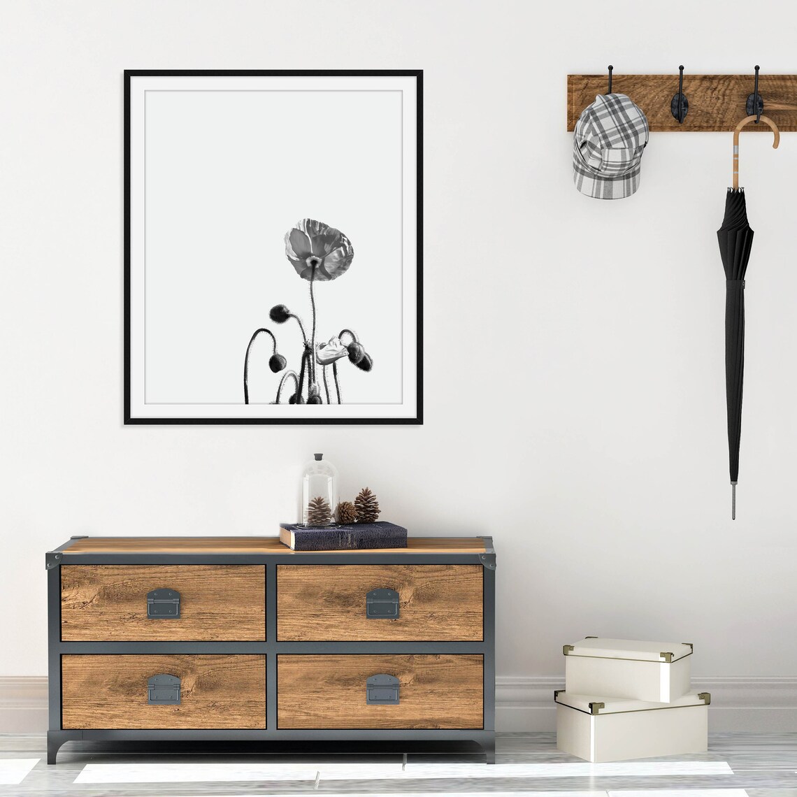 Black And White Poppy Flowers Minimalist Botanical Photo Art Poster - Image 4