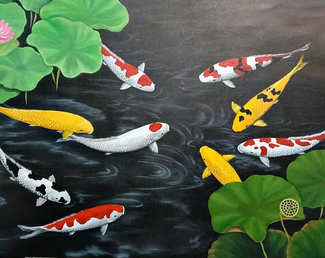 9 Koi Fish Painting With Charming Shape