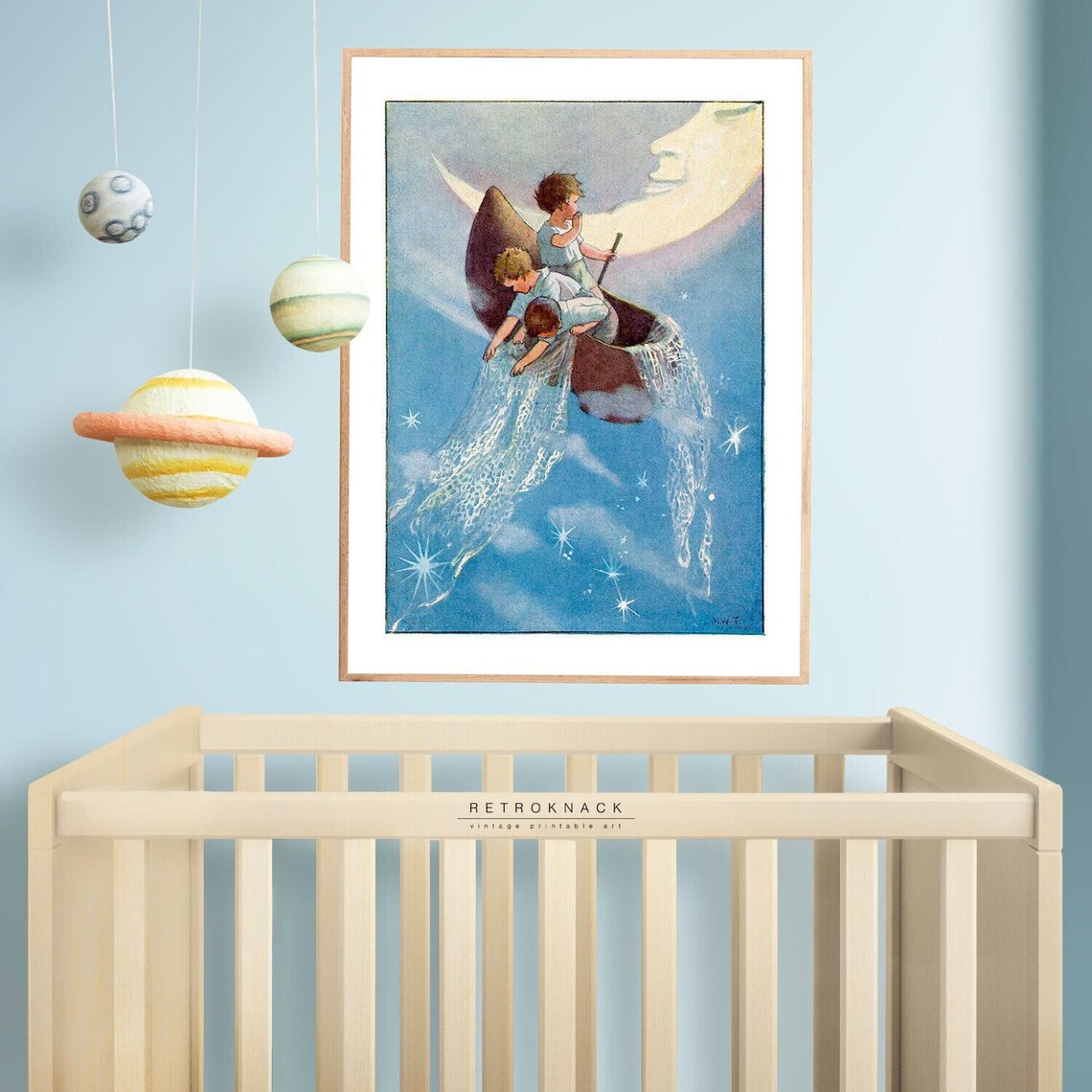 Wynken Blynken and Nod Night Sky Boat Star Fishing Nursery Rhyme Print - Image 2