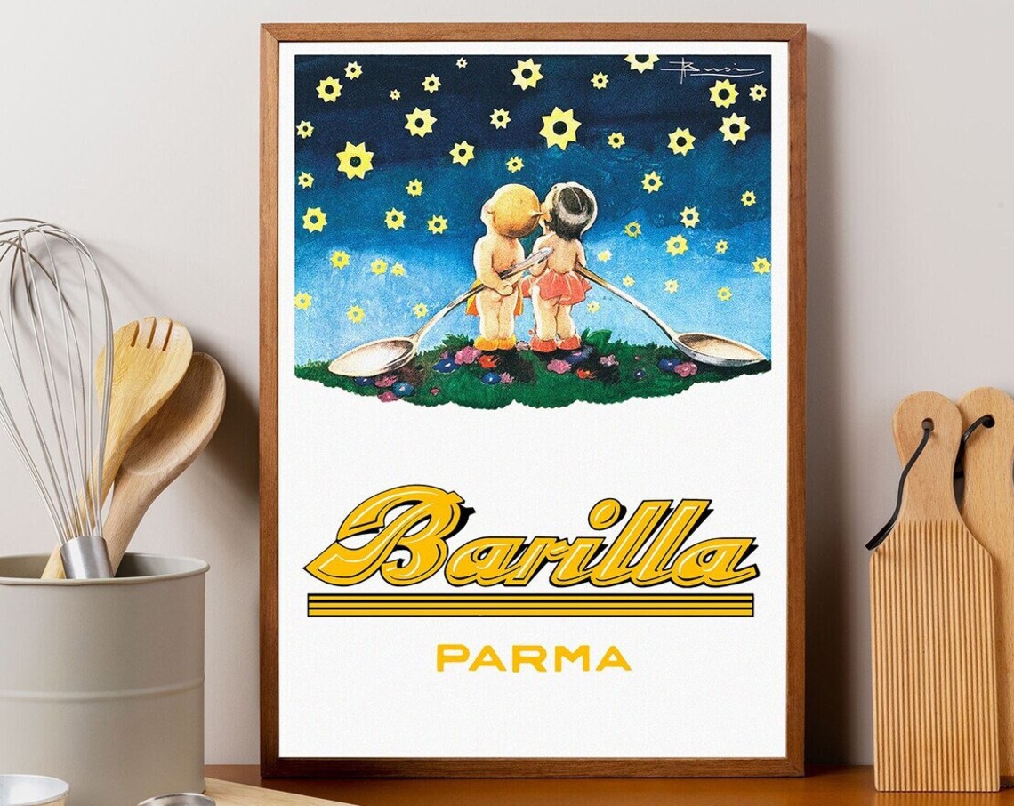 Barilla Parma Vintage Pasta Advertisement Children Spoons Retro Poster