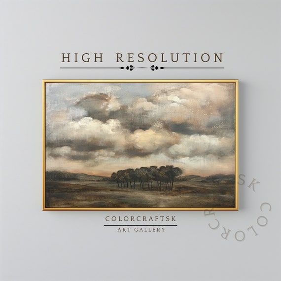 Muted Green Landscape Art Print Vintage Landscape Painting Soft Tones Art Farmhouse Decor Print