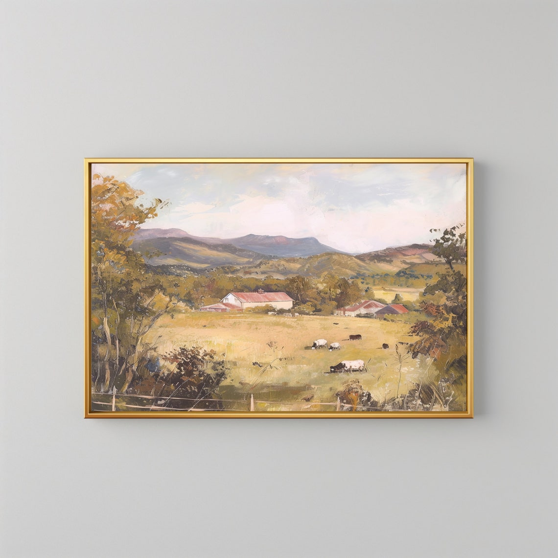 Farm Animal Painting Vintage Farm Print Landscape Countryside Wall Art Vintage Farmhouse Decor Antique Cow Painting Instant - Image 2