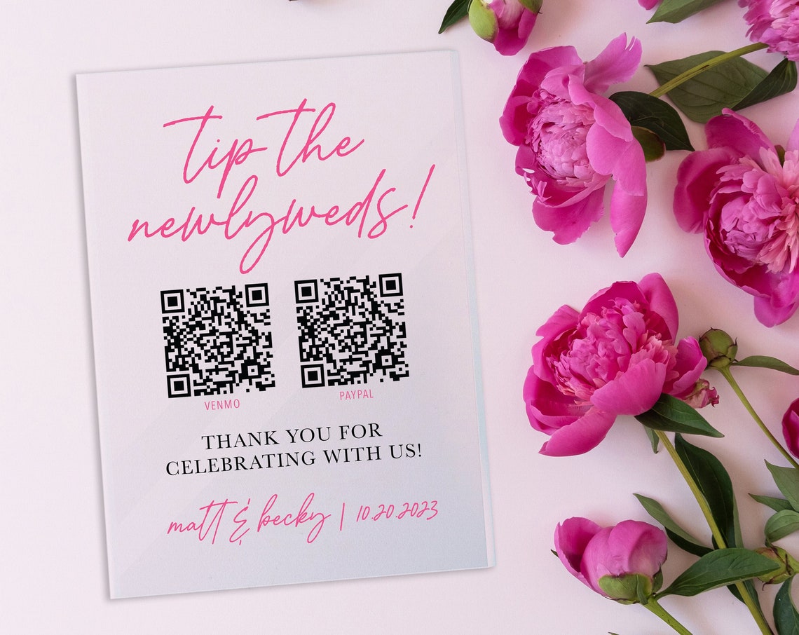 Tip the Newlyweds Blush Pink Wedding QR Code Sign Venmo PayPal Poster