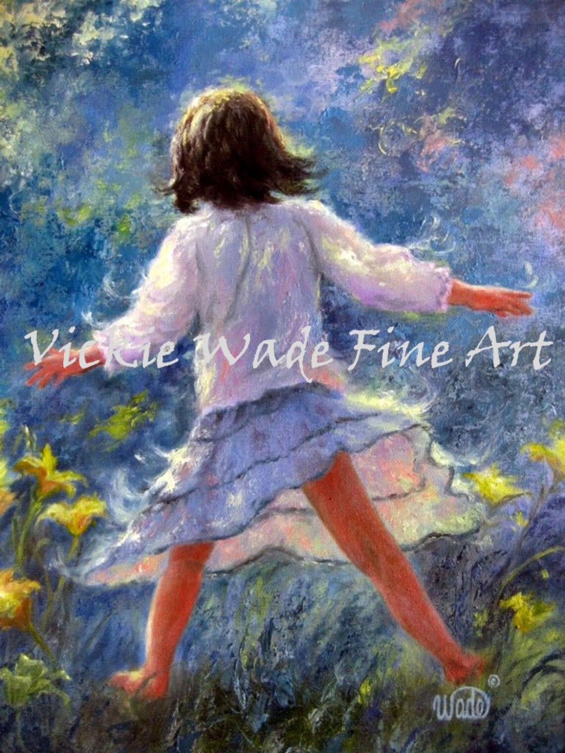 Little Girl Twirling Barefoot Among the Garden Flowers Poster