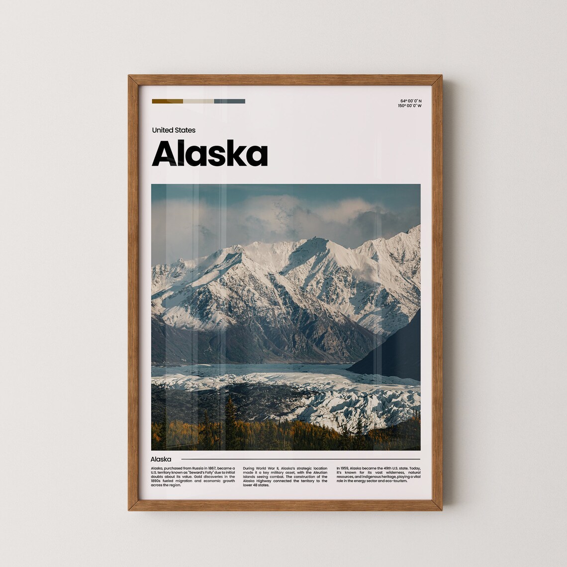 Alaska Snowcapped Mountain Glacier Wilderness Modern Travel Poster