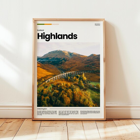 Scottish Highlands Viaduct Autumn Mountain Landscape Travel Poster