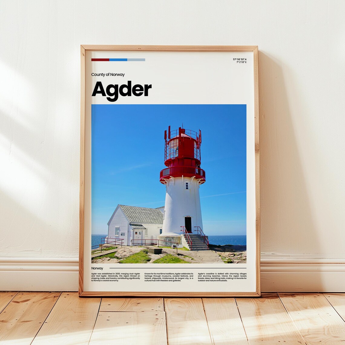 Agder Norway Red Lighthouse Coastal Photo Travel Poster Gift