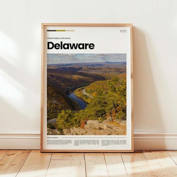 Delaware USA Autumn River Bend Forest Valley Photo Travel Poster