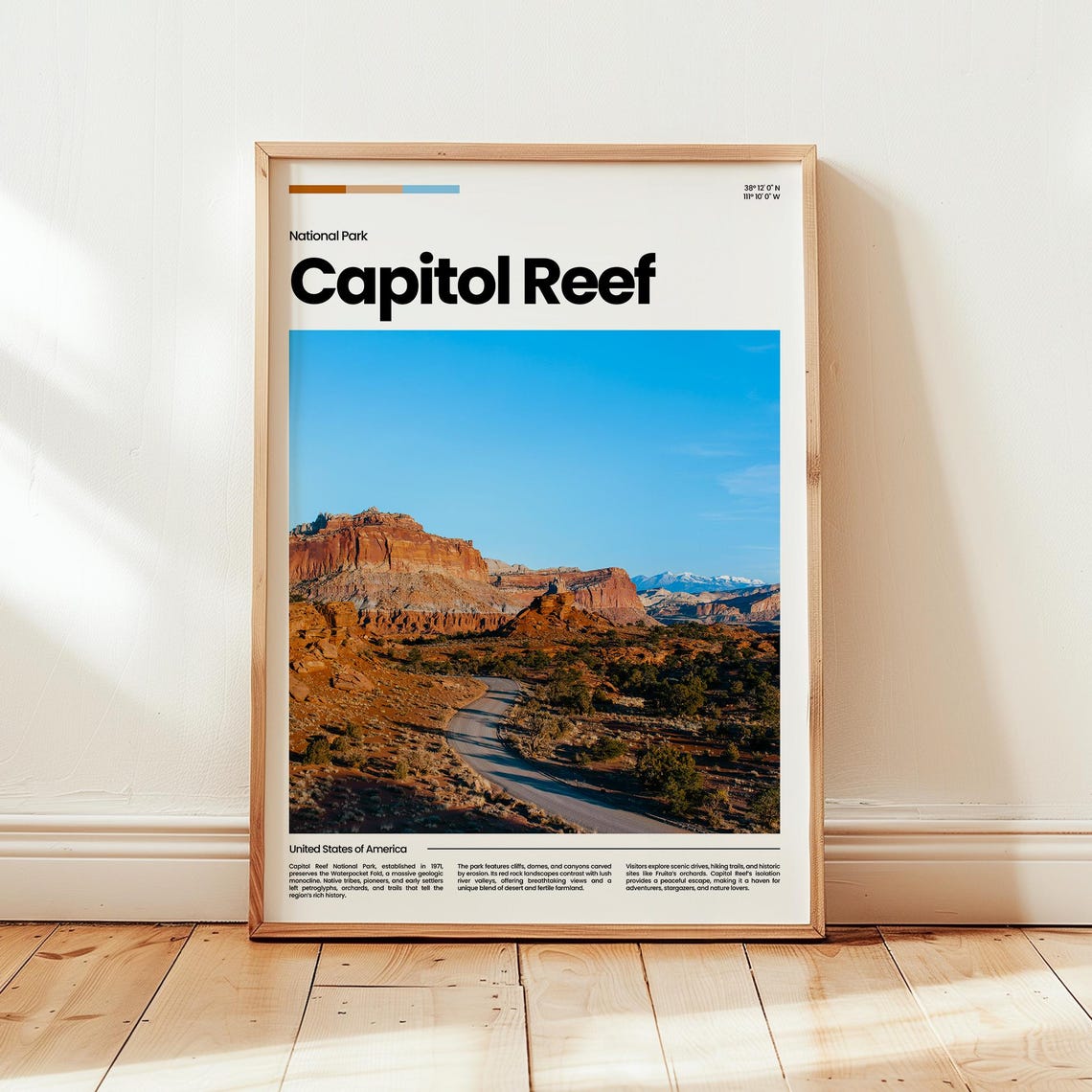 Capitol Reef National Park Poster Red Rock Cliffs Utah Desert Road