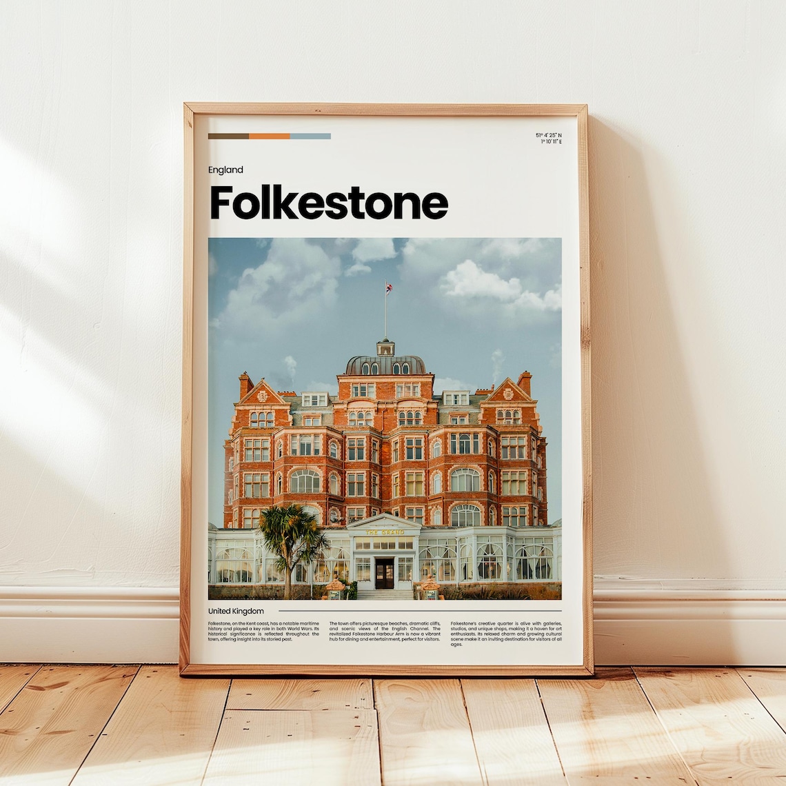 Folkestone England Travel Photo Historic Hotel Seaside Poster