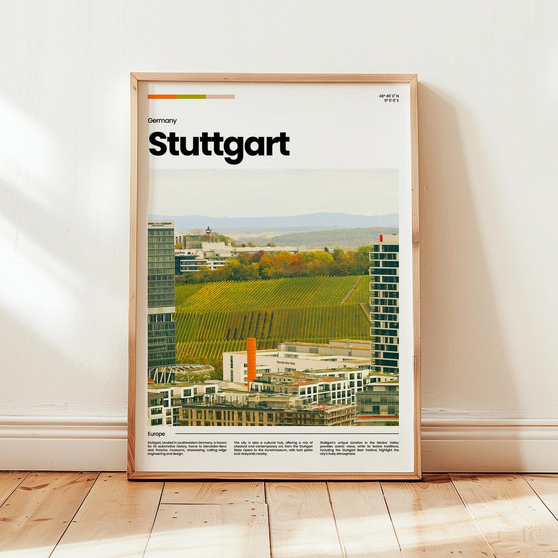 Stuttgart Germany Vineyard Hills Scenic City View Travel Poster