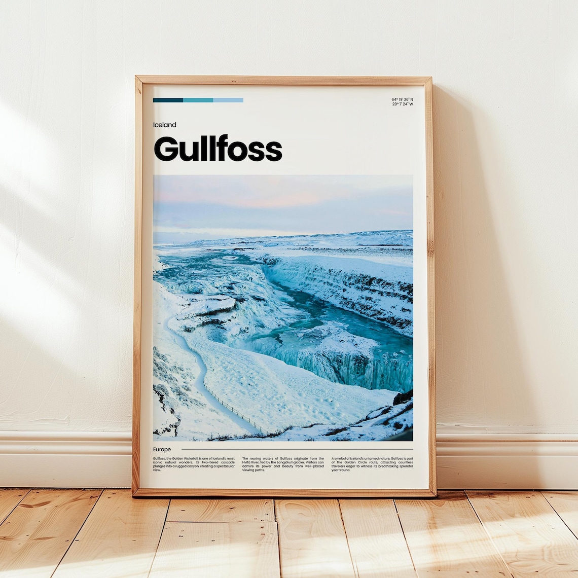 Gullfoss Iceland Frozen Waterfall Winter Wonderland Travel Poster