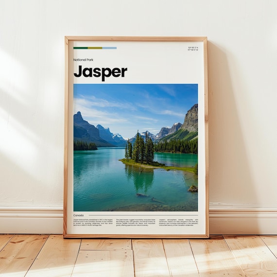 Jasper National Park Canada Turquoise Lake Pine Island Scenic Poster
