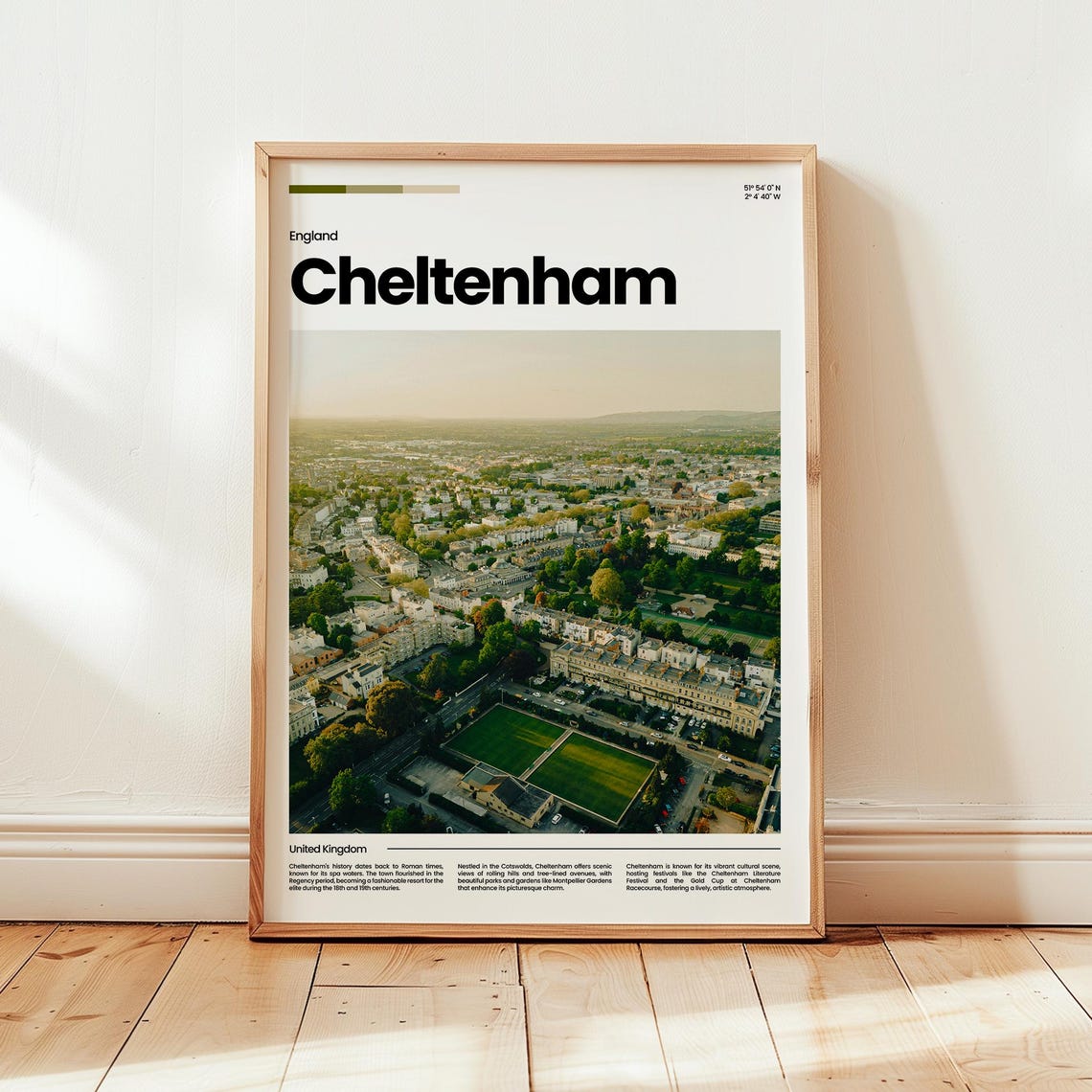 Cheltenham England Classic Aerial Spa Town Photo Travel Poster