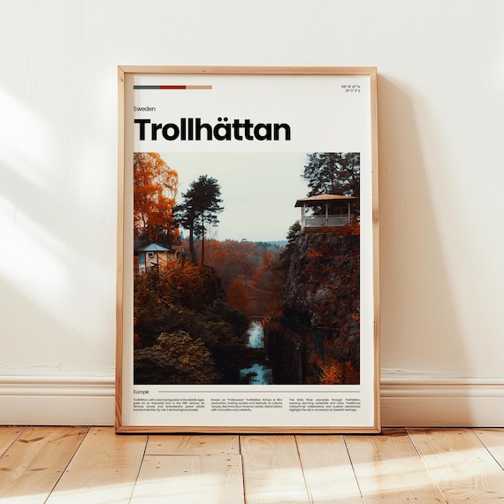 Trollhättan Sweden Autumn Waterfall River Falls Gorge Travel Poster