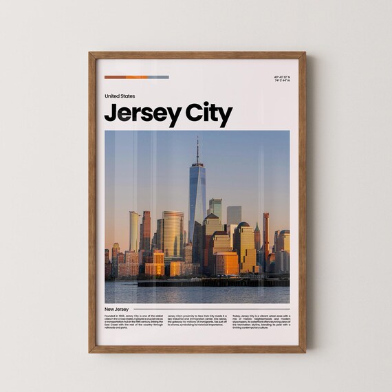 Jersey City Manhattan Skyline Hudson Waterfront Travel Poster