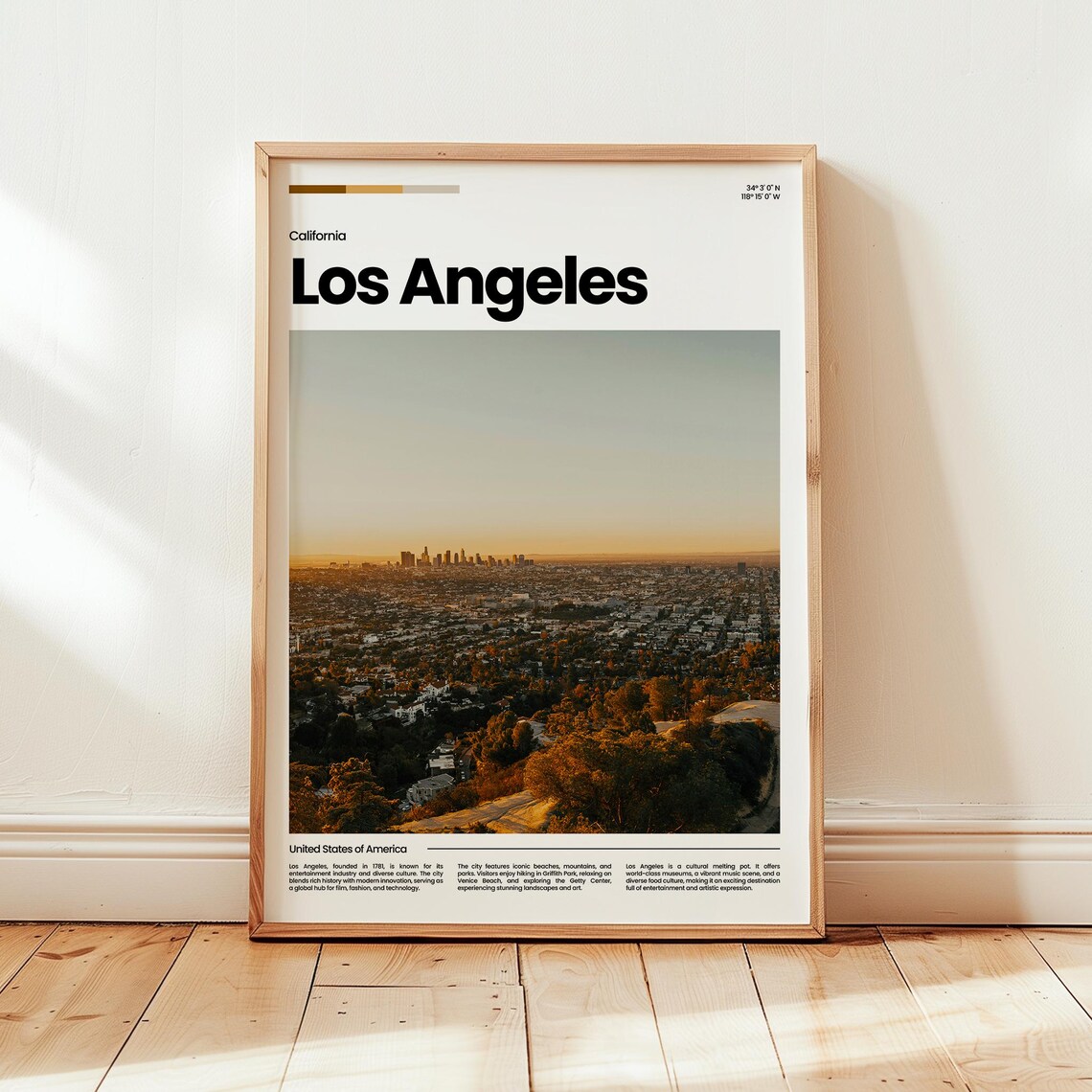 Los Angeles California City Skyline Golden Hour Panoramic Travel Poster