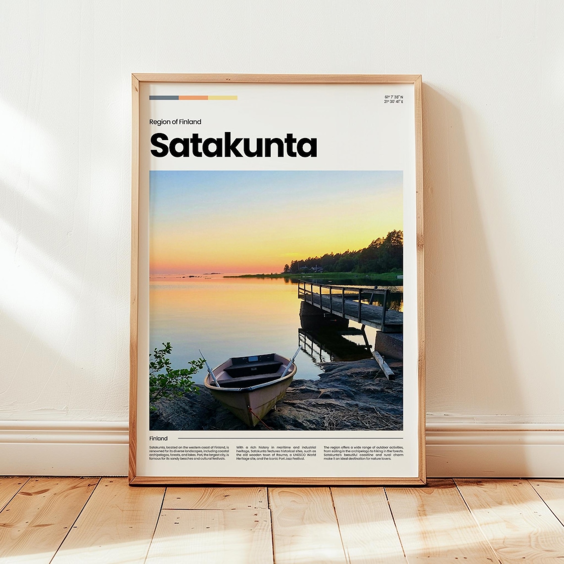 Satakunta Finland Sunset Lake Boat Jetty Photo Travel Poster