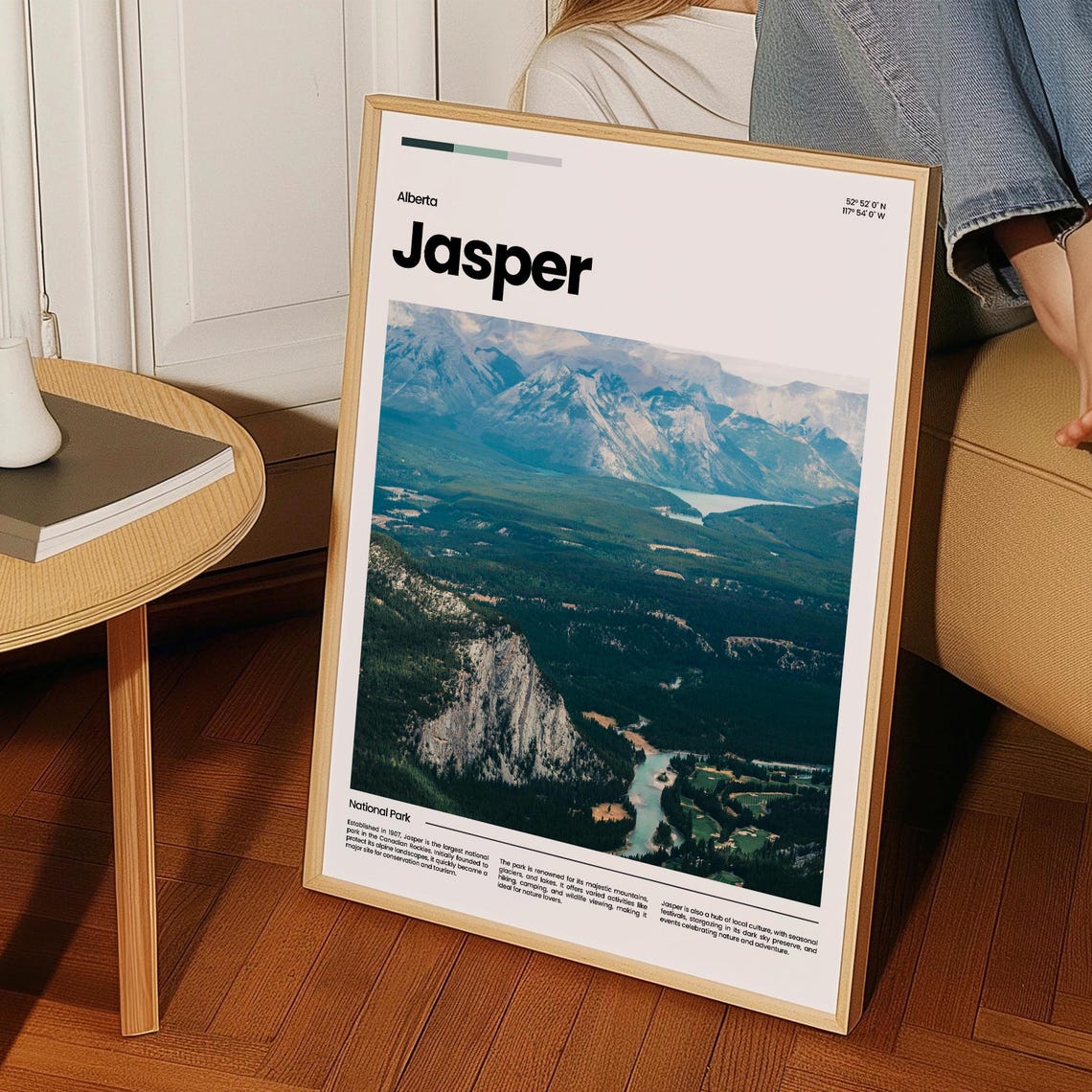 Jasper Alberta Canada Mountain Valley Lake Aerial Scenic View Poster - Image 3