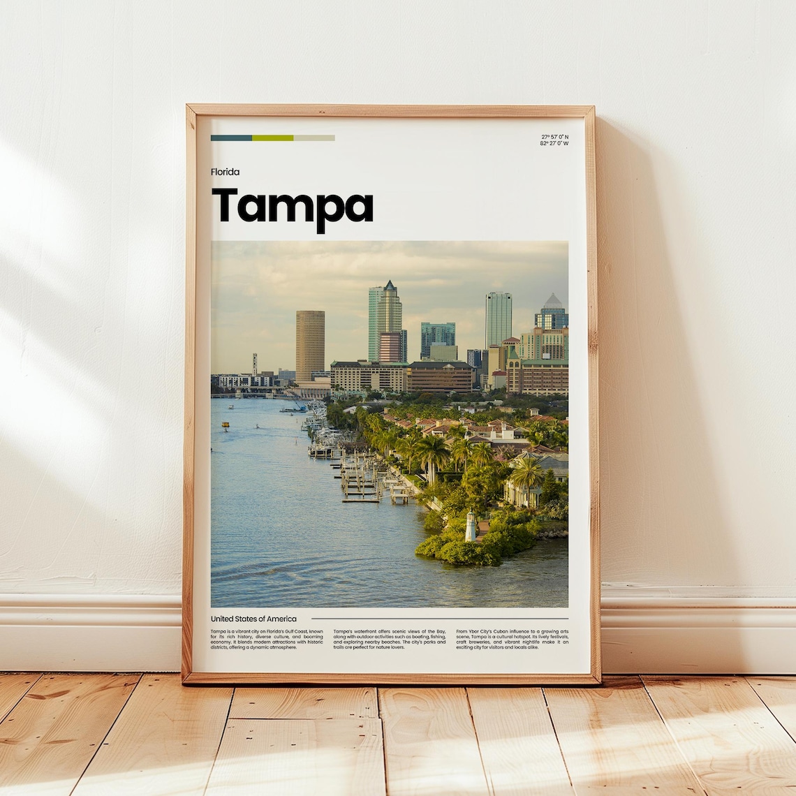 Sunny Tampa Florida Waterfront Marina Skyline Photo Travel Poster