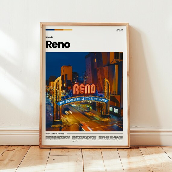 Reno Nevada Biggest Little City Neon Arch Night Travel Poster