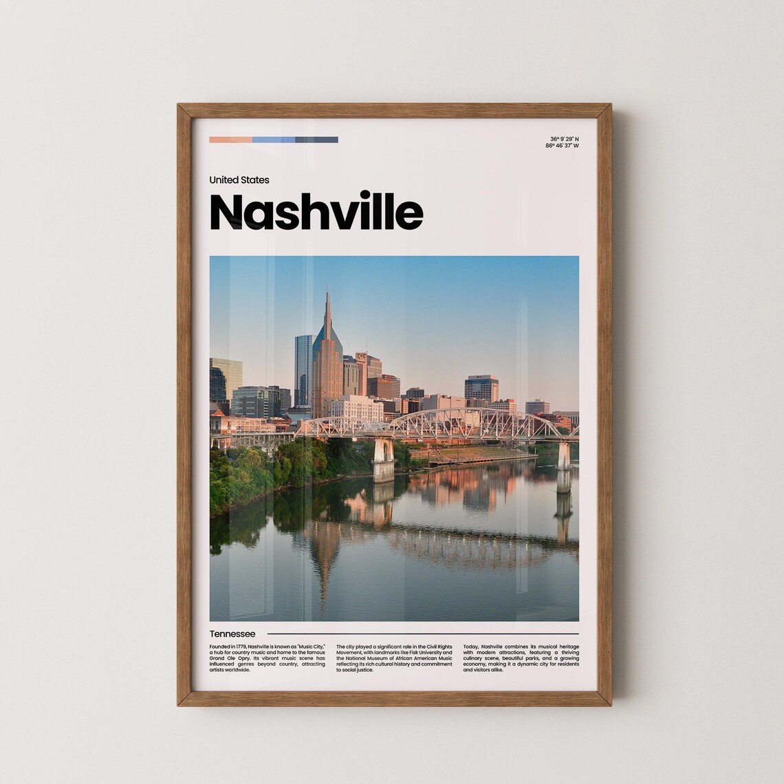 Nashville Music City Skyline Tennessee Golden Hour Travel Poster
