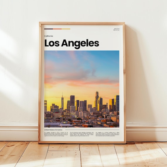 Los Angeles California Downtown Skyline Sunset Minimalist Travel Poster