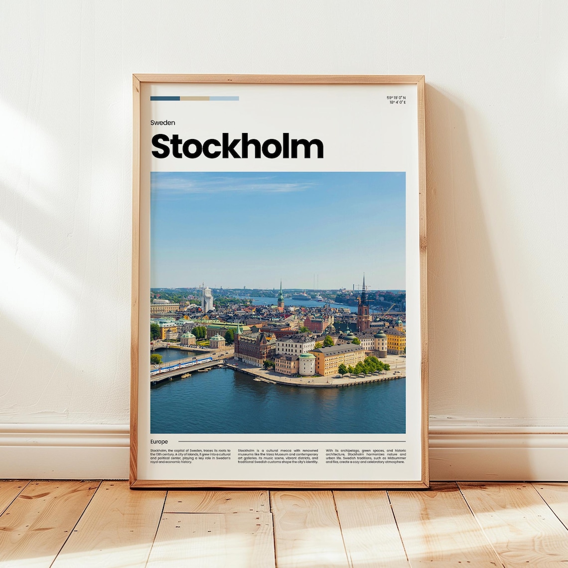 Stockholm Sweden Travel Poster Old Town Waterfront Aerial Cityscape Photo Art