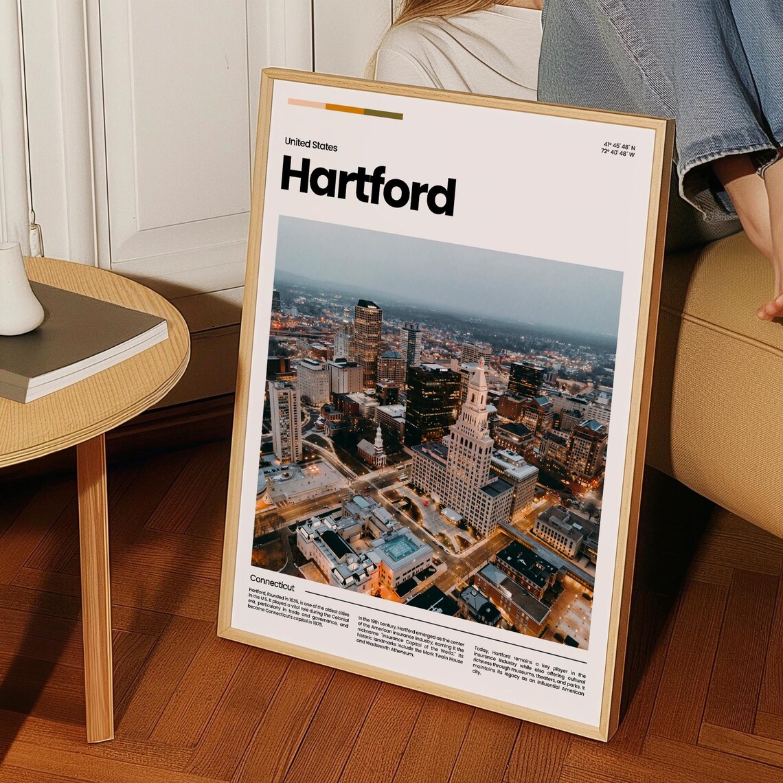 Hartford Connecticut City Aerial Dusk Travel Photography Poster - Image 3