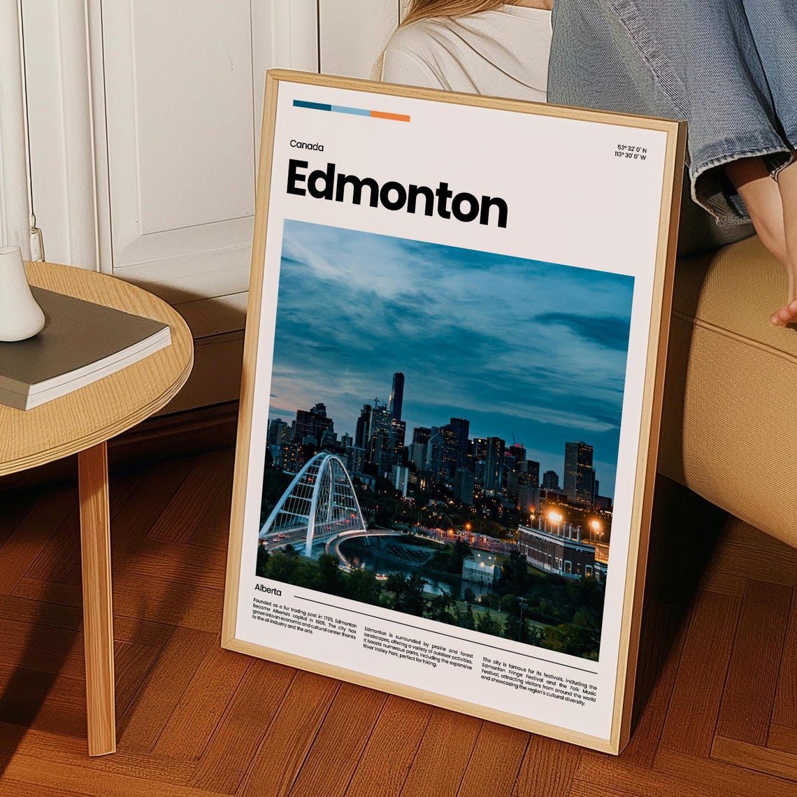 Edmonton Night Skyline Walterdale Bridge Canada Travel Poster - Image 3