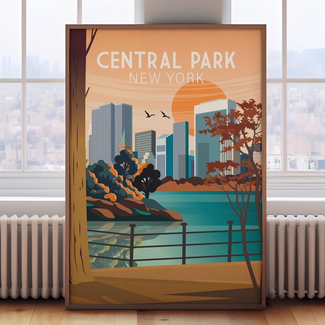 Central Park New York Retro Travel Art Poster
