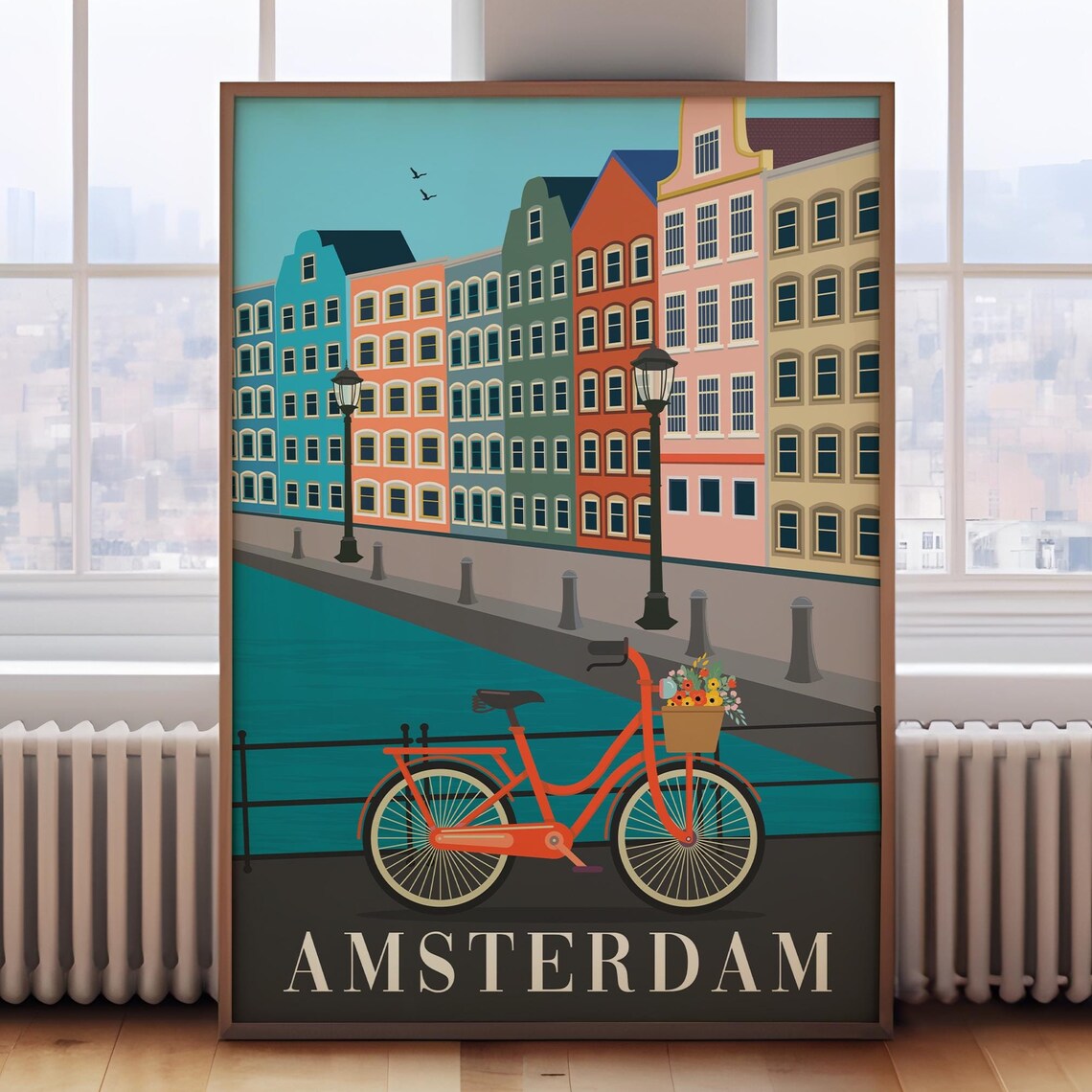 Retro Amsterdam Travel Poster, Travel Wall Art